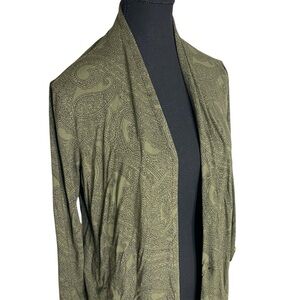 LIZ CLAIBORNE Forest Green Black Paisley Duster Kimono Robe Long Cardigan Small